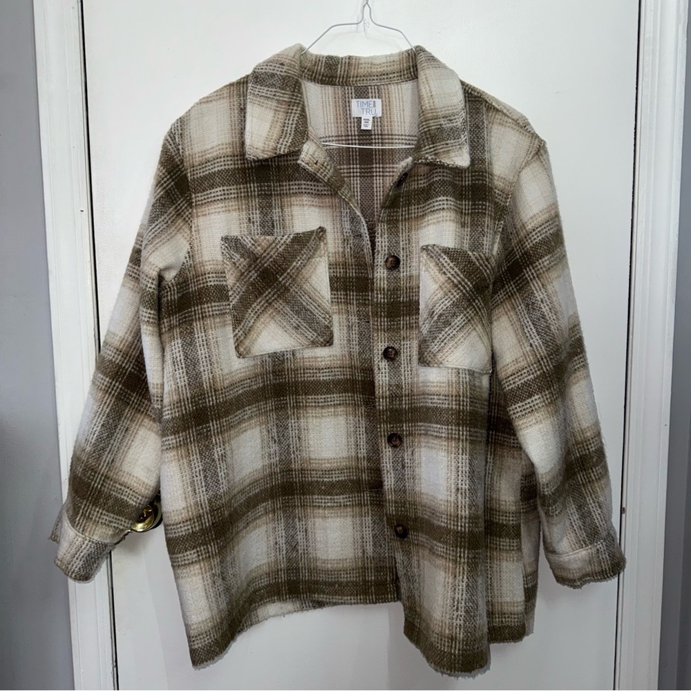 Time and Tru Brown Plaid Shirt Jacket